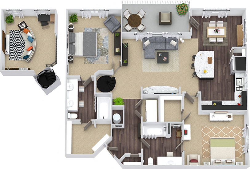 Floor plan for 2 beds, 2 baths, 1461 sqft